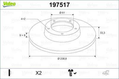 VALEO 197517 Тормозные диски  для HONDA CITY (Хонда Кит)