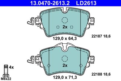 Комплект тормозных колодок, дисковый тормоз ATE 13.0470-2613.2 для BMW X2