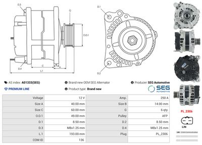 GENERATOR / ALTERNATOR AS-PL A01333SEG 4