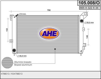 Радиатор, охлаждение двигателя AHE 105.008/O для CHRYSLER VOYAGER