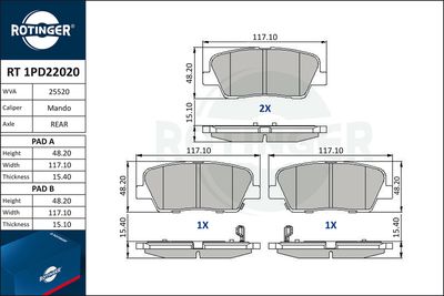 комплект спирачно феродо, дискови спирачки ROTINGER