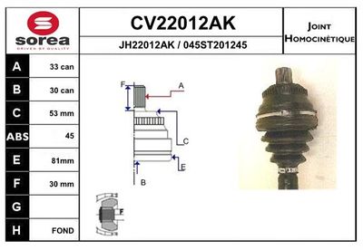 GELENKSATZ ANTRIEBSWELLE EAI CV22012AK