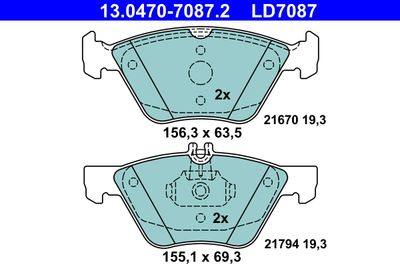 Комплект тормозных колодок, дисковый тормоз ATE 13.0470-7087.2 для CHRYSLER CROSSFIRE
