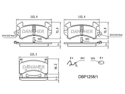 Комплект тормозных колодок, дисковый тормоз DANAHER DBP1258/1 для CHEVROLET S10