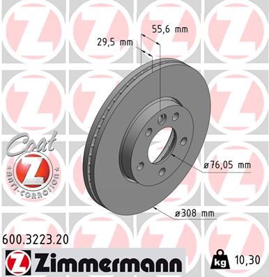 Тормозной диск ZIMMERMANN 600.3223.20 для BENTLEY CONTINENTAL