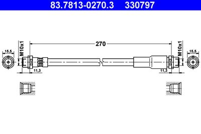 ATE 83.7813-0270.3 Тормозной шланг  для AUDI A6 (Ауди А6)