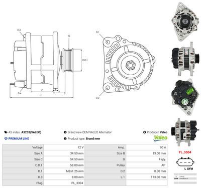 GENERATOR / ALTERNATOR AS-PL A3233VALEO 4
