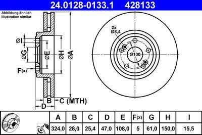 Тормозной диск ATE 24.0128-0133.1 для RENAULT VEL