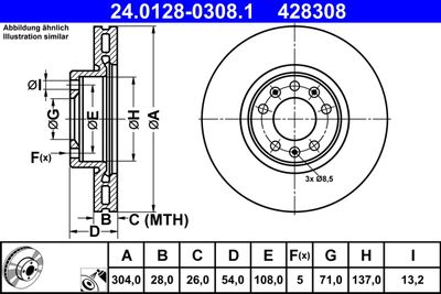 Тормозной диск ATE 24.0128-0308.1 для PEUGEOT TRAVELLER