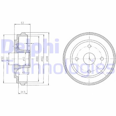 DELPHI BF474 Тормозной барабан  для OPEL AGILA (A) (H00) 1.2 16V (F68)
