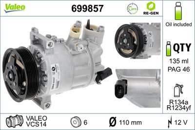 VALEO Compressor, airconditioning VALEO RE-GEN REMANUFACTURED (699857)
