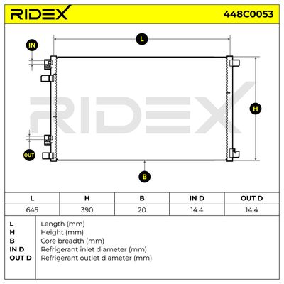 кондензатор, климатизация RIDEX 448C0053