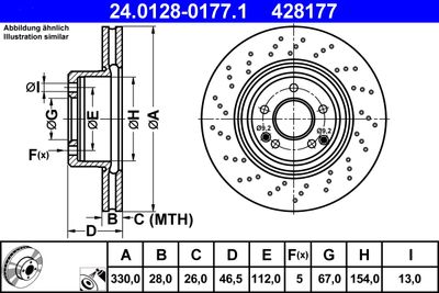 Тормозной диск ATE 24.0128-0177.1 для MERCEDES-BENZ CLK