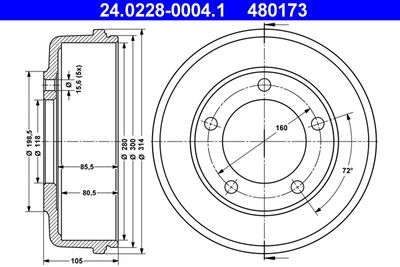 Тормозной барабан ATE 24.0228-0004.1 для FORD TRANSIT