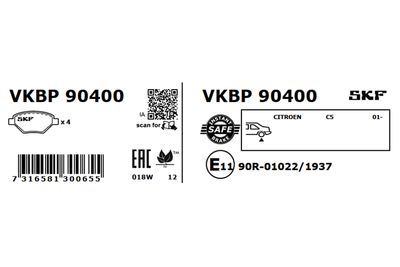 Brake Pad Set, disc brake VKBP 90400