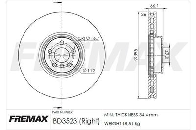 Тормозной диск FREMAX BD-3523 для ROLLS-ROYCE PHANTOM