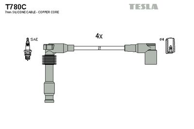 Комплект проводов зажигания TESLA T780C для OPEL FRONTERA