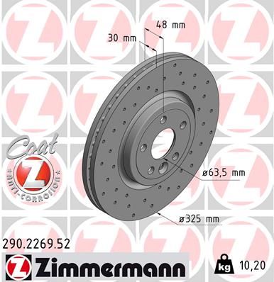 ZIMMERMANN 290.2269.52 Тормозные диски  для JAGUAR XE (Ягуар Xе)