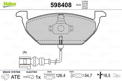 Комплект тормозных колодок, дисковый тормоз VALEO 598408 для SEAT ALTEA