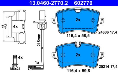 Комплект тормозных колодок, дисковый тормоз ATE 13.0460-2770.2 для PORSCHE MACAN