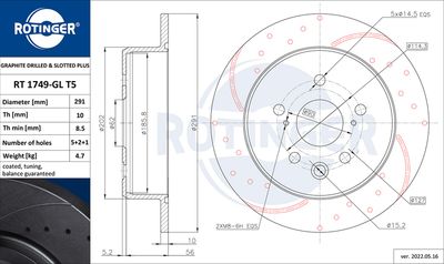 ROTINGER RT 1749-GL T5 Тормозные диски  для LEXUS IS II (_E2_) 250 AWD (GSE25_)