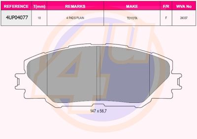 Комплект тормозных колодок, дисковый тормоз 4u 4UP04077 для TOYOTA MATRIX