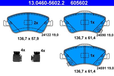 Комплект тормозных колодок, дисковый тормоз ATE 13.0460-5602.2 для TOYOTA AURIS