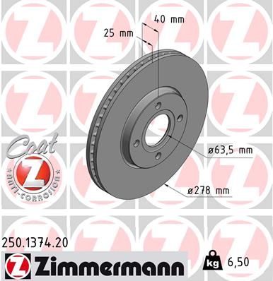 Тормозной диск ZIMMERMANN 250.1374.20 для FORD ECOSPORT