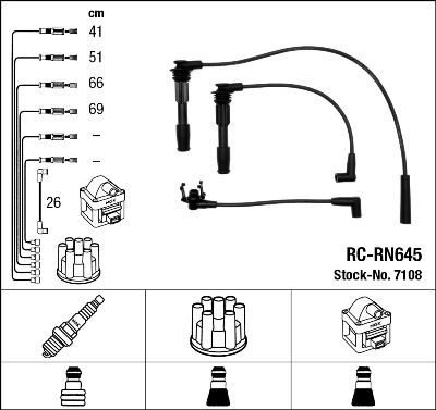 Комплект проводов зажигания NGK 7108 для RENAULT CLIO