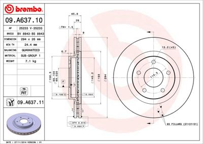 Тормозной диск BREMBO 09.A637.11 для JEEP PATRIOT