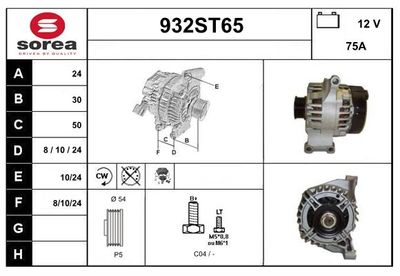 STARTCAR 932ST65 Генератор  для FIAT PANDA (169_) 1.2 (169AXF2A, 169AXF1A)