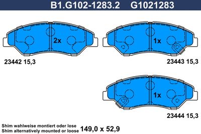 Комплект тормозных колодок, дисковый тормоз GALFER B1.G102-1283.2 для KIA RETONA