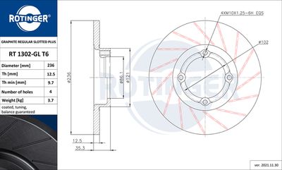 спирачен диск ROTINGER RT 1302-GL T6