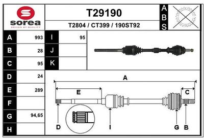 Приводной вал EAI T29190 для MITSUBISHI OUTLANDER