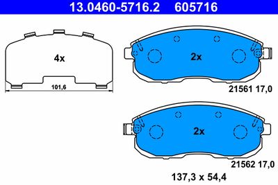 Комплект тормозных колодок, дисковый тормоз ATE 13.0460-5716.2 для NISSAN SENTRA