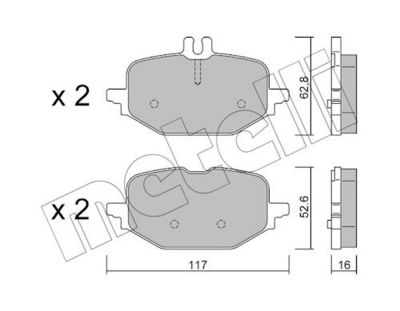 комплект спирачно феродо, дискови спирачки METELLI 22-1359-0