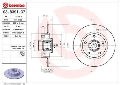 BREMBO Bremsscheibe PRIME LINE - With Bearing Kit (08.B391.37)
