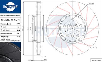 спирачен диск ROTINGER RT 21167HP-GL T6