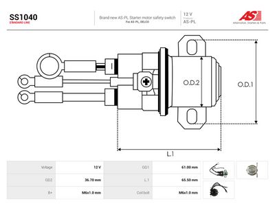 Solenoid, startmotor AS-PL SS1040
