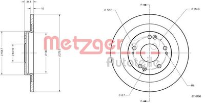 METZGER 6110790 Тормозные диски  для HONDA CIVIC (Хонда Цивик)