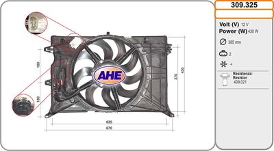 AHE 309.325 Вентилятор системы охлаждения двигателя  для FIAT 500X (Фиат 500x)