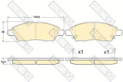 Комплект тормозных колодок, дисковый тормоз GIRLING 6136136 для NISSAN (DFAC) TIIDA