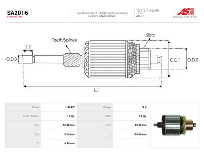AS-PL - Rotor, štartér NISSAN, HITACHI , SA2016