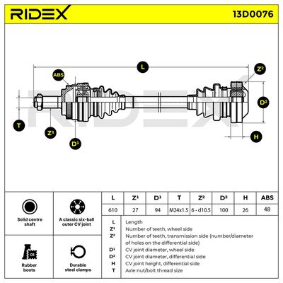 полуоска RIDEX 13D0076
