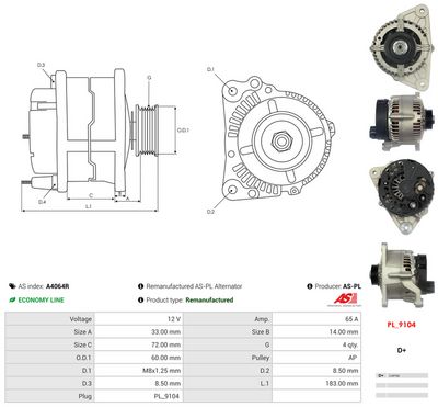 GENERATOR / ALTERNATOR AS-PL A4064R 4