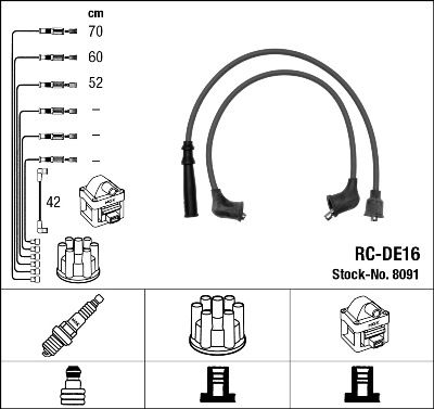 Комплект проводов зажигания NGK 8091 для DAIHATSU CUORE
