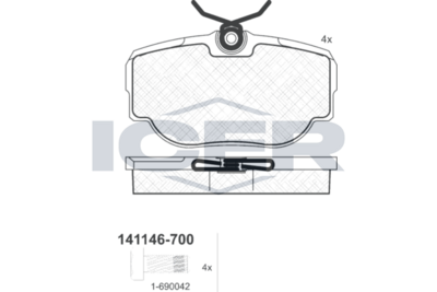 комплект спирачно феродо, дискови спирачки ICER 141146-700