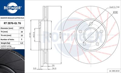 спирачен диск ROTINGER RT 2876-GL T6