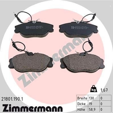 ZIMMERMANN 21801.190.1 Тормозные колодки и сигнализаторы  для LANCIA ZETA (Лансиа Зета)