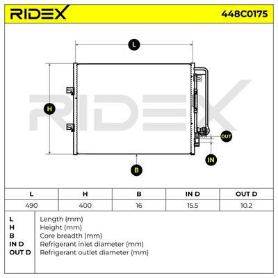 кондензатор, климатизация RIDEX 448C0175